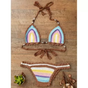 Trendy Halter  Knitted Colored Women's Bikini Set -  One Size(fit Size Xs To