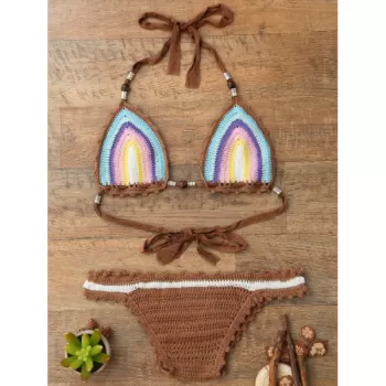 Trendy Halter  Knitted Colored Women's Bikini Set -  One Size(fit Size Xs To