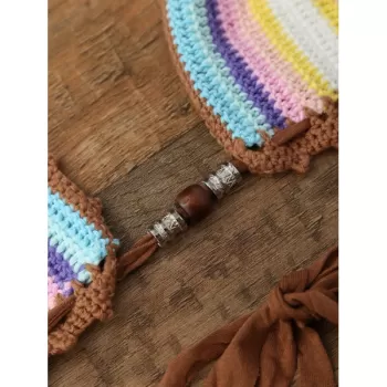 Trendy Halter  Knitted Colored Women's Bikini Set -  One Size(fit Size Xs To