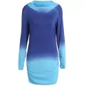 Trendy Hooded Ombre Color Long Sleeve Hoodie For Women - Blue