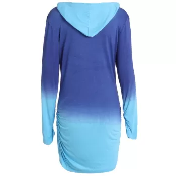 Trendy Hooded Ombre Color Long Sleeve Hoodie For Women - Blue
