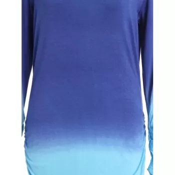 Trendy Hooded Ombre Color Long Sleeve Hoodie For Women - Blue