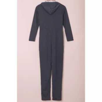 Trendy Hooded Zippered Long Sleeve Bodycon Jumpsuit For Women - Gray