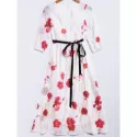 Trendy antern Sleeve Petal Print Women's Maxi Chiffon Dress - White