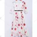 Trendy antern Sleeve Petal Print Women's Maxi Chiffon Dress - White