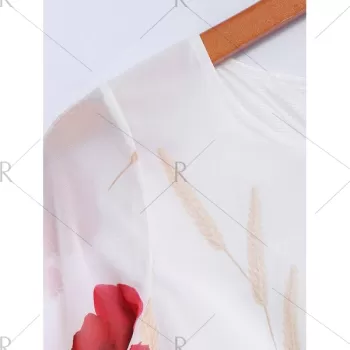 Trendy antern Sleeve Petal Print Women's Maxi Chiffon Dress - White