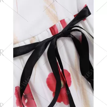 Trendy antern Sleeve Petal Print Women's Maxi Chiffon Dress - White