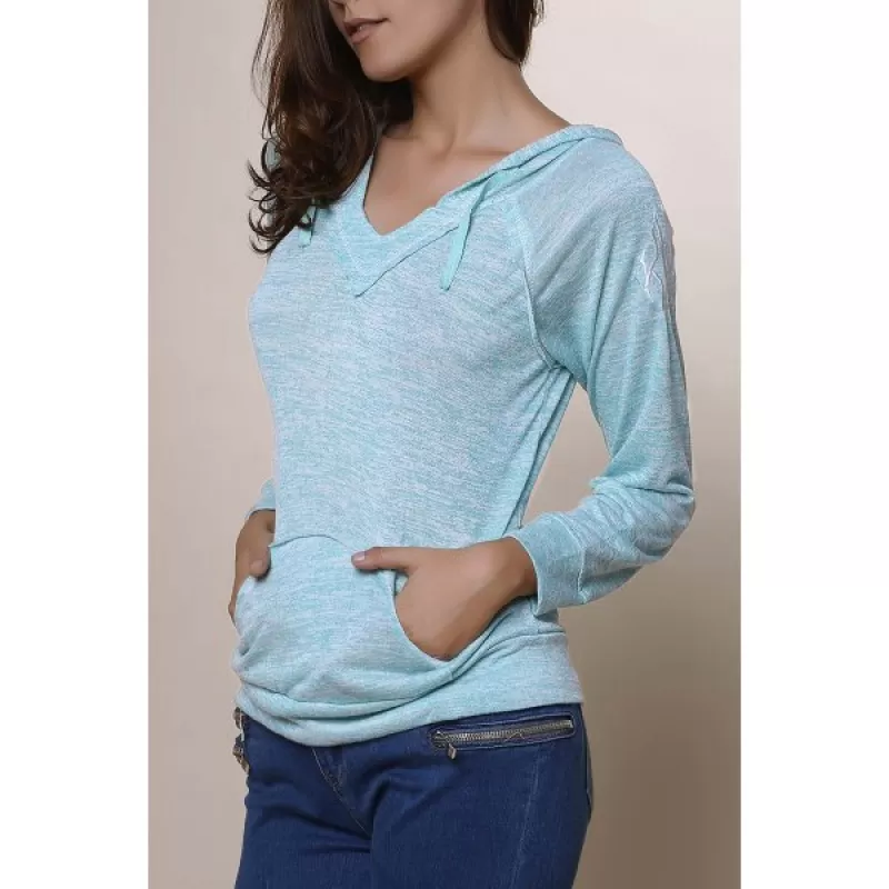 Trendy Long Sleeve Hooded Pocket Design Women's Hoodie - int Green