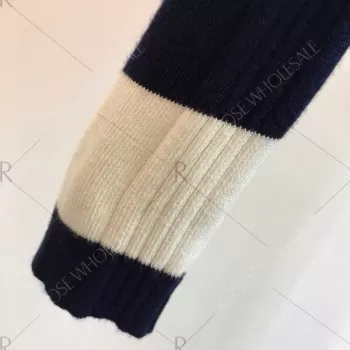 Trendy Scoop Neck Long Sleeve Ruffled Color Blocking Knitted Women Sweater - Cerulean One Size(fit Size Xs To