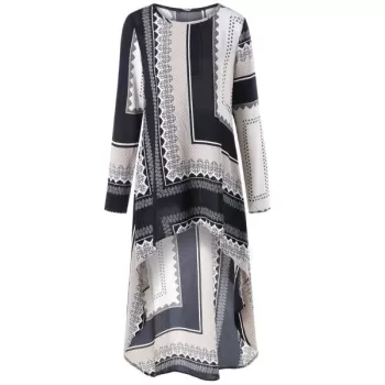 Tribal Print High Low Long Sleeve Dress -