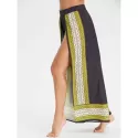 Tribal Print High Slit Wide Leg Pants - Black