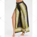 Tribal Print High Slit Wide Leg Pants - Black