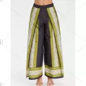 Tribal Print High Slit Wide Leg Pants - Black
