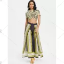 Tribal Print High Slit Wide Leg Pants - Black