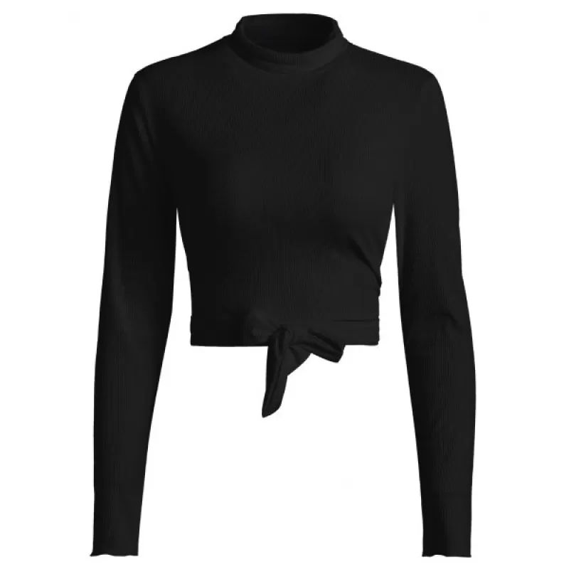 Turtleneck Backless Cropped Knitwear - Black