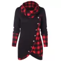 Turtleneck Tartan Asymmetrical Sweatshirt - Black