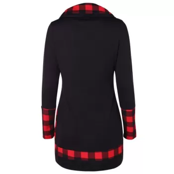 Turtleneck Tartan Asymmetrical Sweatshirt - Black