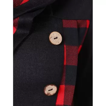 Turtleneck Tartan Asymmetrical Sweatshirt - Black