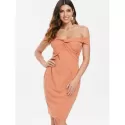 Twist Front Off The Shoulder Dress - Orange