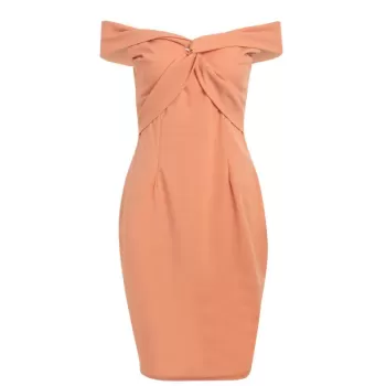 Twist Front Off The Shoulder Dress - Orange