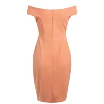 Twist Front Off The Shoulder Dress - Orange