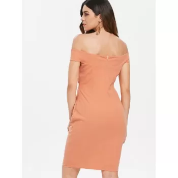 Twist Front Off The Shoulder Dress - Orange