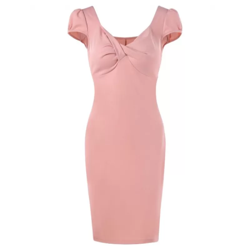 Twisted Chest Summer Plain Dress - Pink