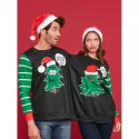 Two Person Christmas Tree Sweatshirt Pajamas - Black