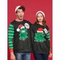 Two Person Christmas Tree Sweatshirt Pajamas - Black
