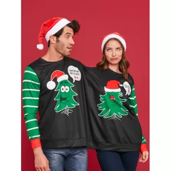 Two Person Christmas Tree Sweatshirt Pajamas - Black
