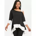 Two Tone Cutout houlder Tunic Tee - Black