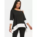 Two Tone Cutout houlder Tunic Tee - Black