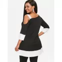 Two Tone Cutout houlder Tunic Tee - Black