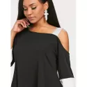Two Tone Cutout houlder Tunic Tee - Black