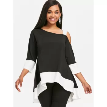 Two Tone Cutout houlder Tunic Tee - Black