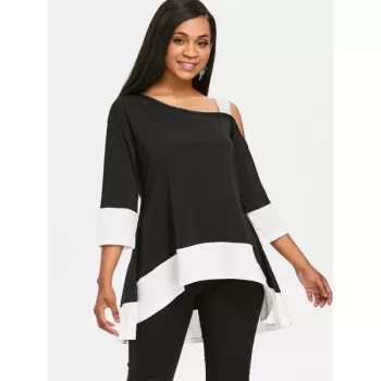 Two Tone Cutout houlder Tunic Tee - Black