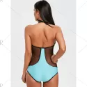 Two Tone Fishnet Panel One Piece wimsuit - Lake Green