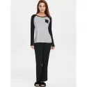 Two Tone Long Sleeves Pocket Sleepwear Set - Light Gray