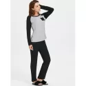Two Tone Long Sleeves Pocket Sleepwear Set - Light Gray