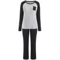 Two Tone Long Sleeves Pocket Sleepwear Set - Light Gray