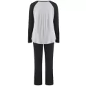 Two Tone Long Sleeves Pocket Sleepwear Set - Light Gray