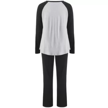 Two Tone Long Sleeves Pocket Sleepwear Set - Light Gray