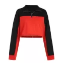 Two Tone Short Sweatshirt with Half Zipper -