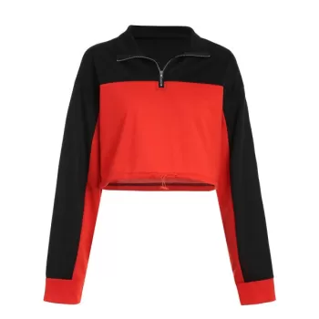Two Tone Short Sweatshirt with Half Zipper -