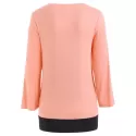 Two Tones Faux Two Piece Surplice Top - Orange Pink