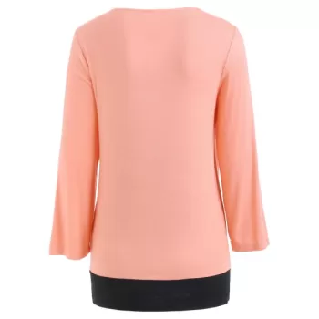 Two Tones Faux Two Piece Surplice Top - Orange Pink