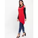 Two Tones Long leeve Cutout T-shirt - Red