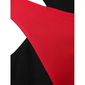 Two Tones Long leeve Cutout T-shirt - Red