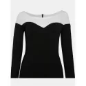 V Neck and Long Sleeve Patchwork Color Bodycon Dress - Black