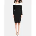 V Neck and Long Sleeve Patchwork Color Bodycon Dress - Black